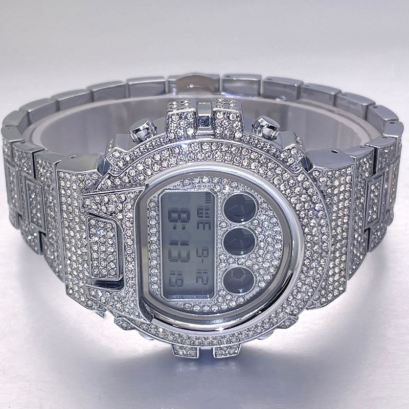 Luxus Designer Iced Out Digital "Navero" Uhr + Box + Armbandkürzer