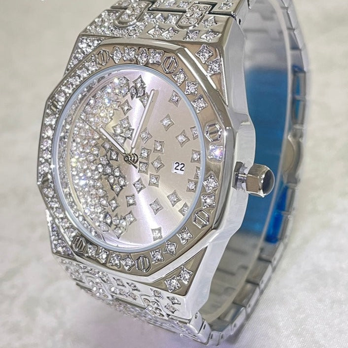 Luxus Designer Iced Out "Spliterio" Uhr + Box + Armbandkürzer