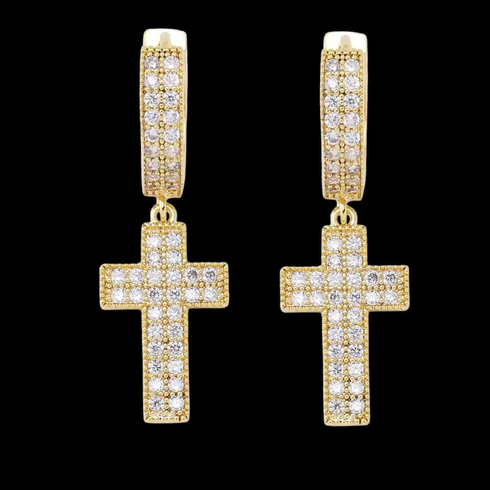 Luxus Iced Out "Gold Cross" Ohrringe