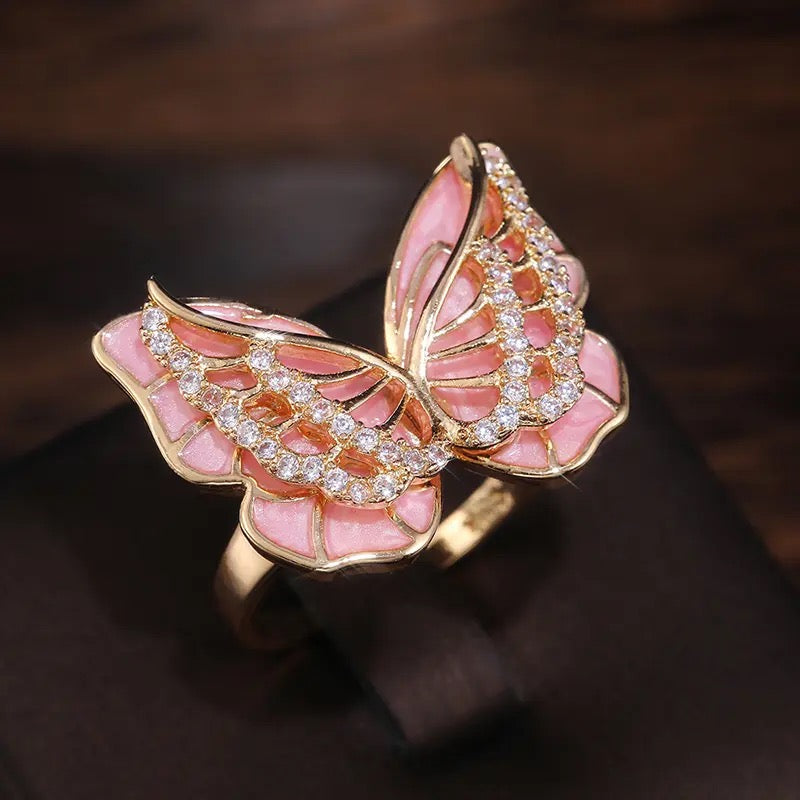 Luxus Iced Out "Pink Buttefly" Ringe