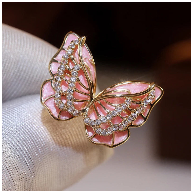 Luxus Iced Out "Pink Buttefly" Ringe