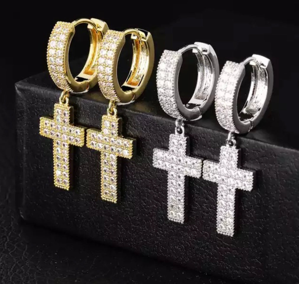 Luxus Iced Out "Silver Cross" Ohrringe - ICERAIN JEWELRY