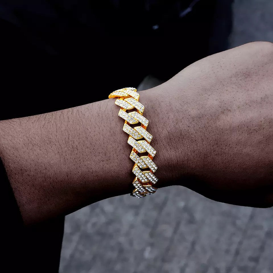 ICED OUT 14MM "GOLD PRONG CUBAN" ARMBAND - ICERAIN JEWELRY