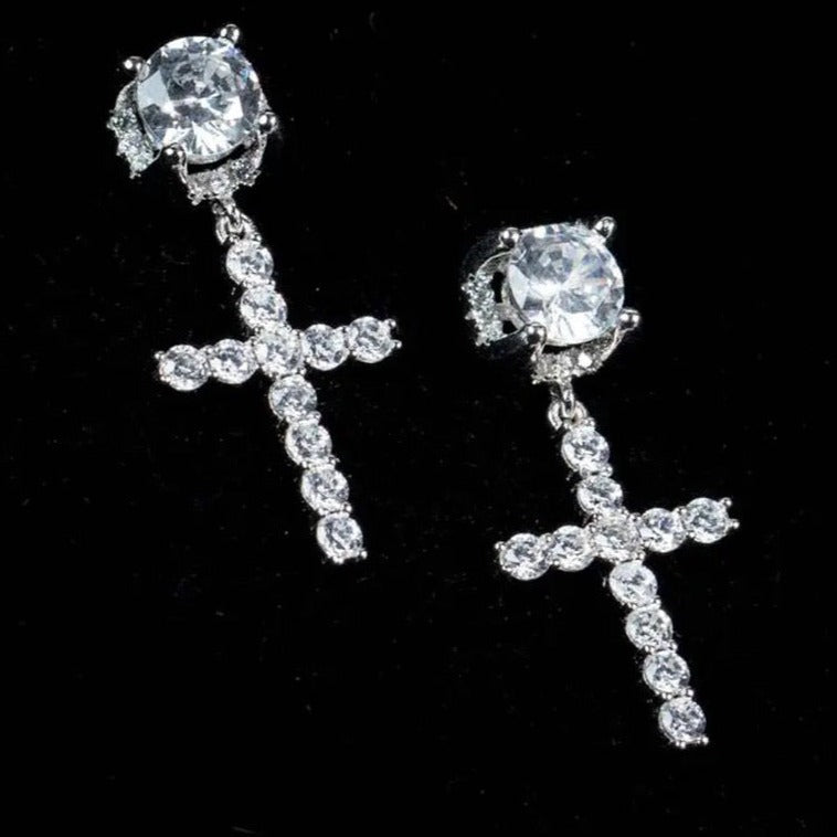 Luxus Iced Out "Silver Luxury Cross" Ohrringe - ICERAIN JEWELRY