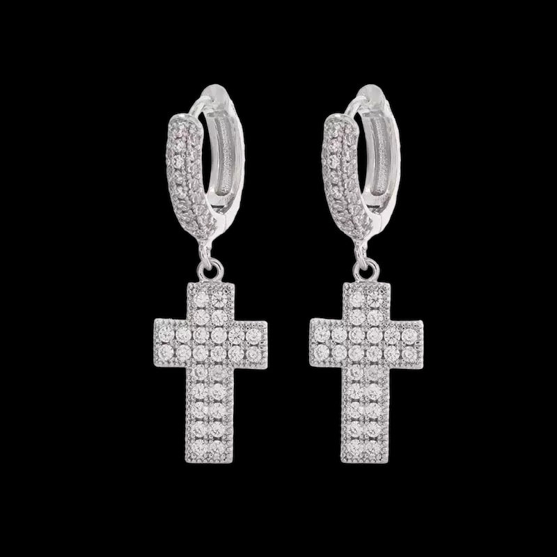 Luxus Iced Out "Silver Cross" Ohrringe - ICERAIN JEWELRY