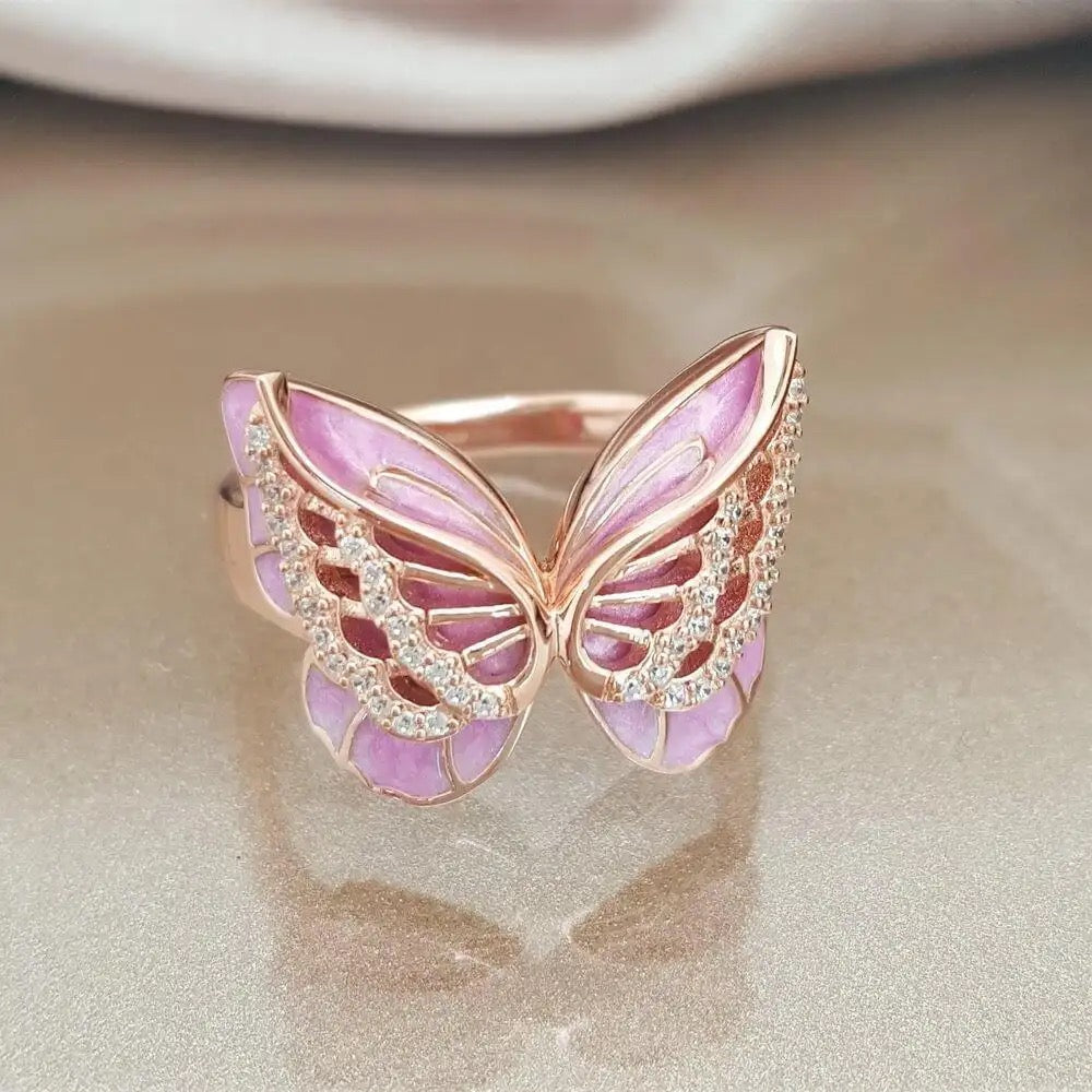 Luxus Iced Out "Pink Buttefly" Ringe