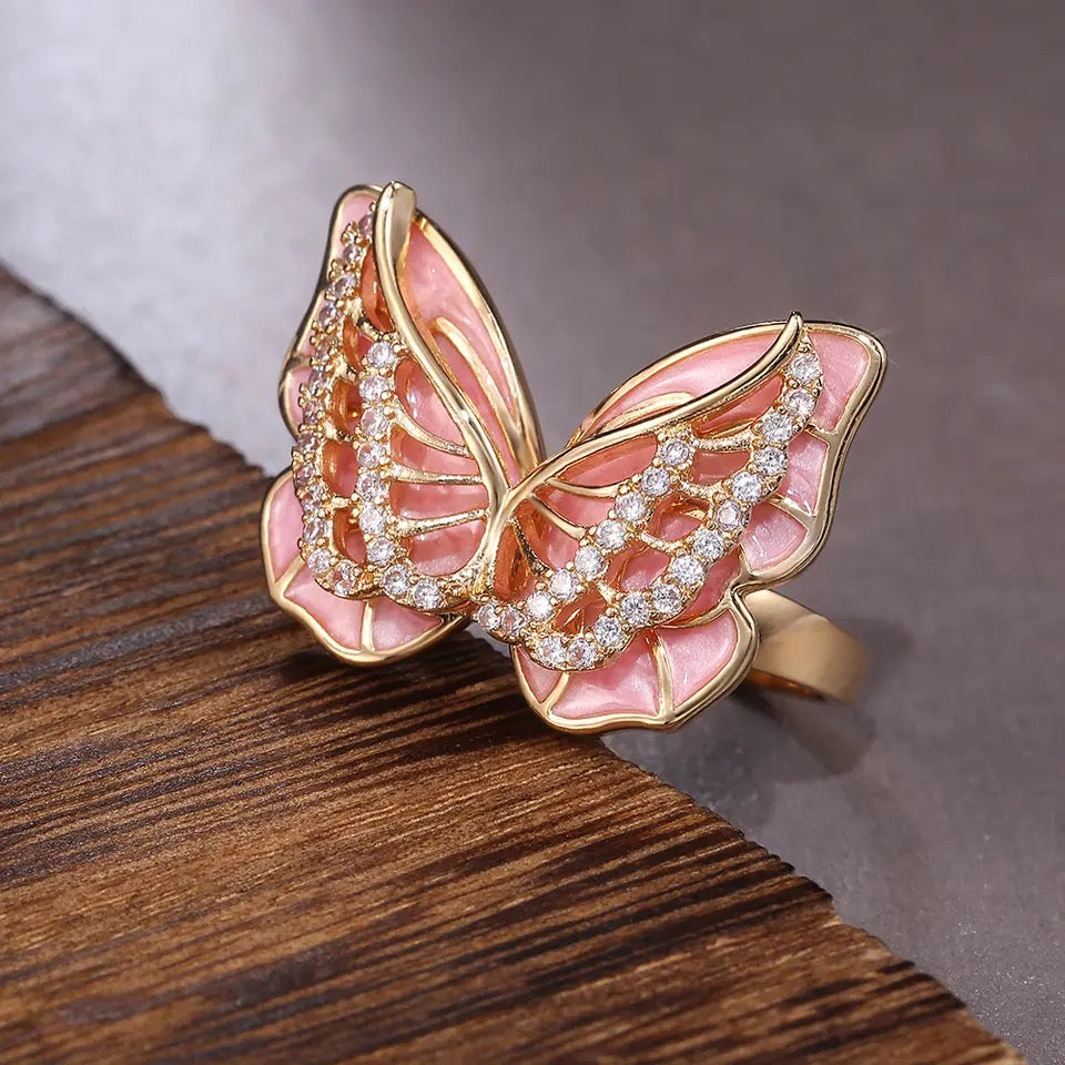 Luxus Iced Out "Pink Buttefly" Ringe